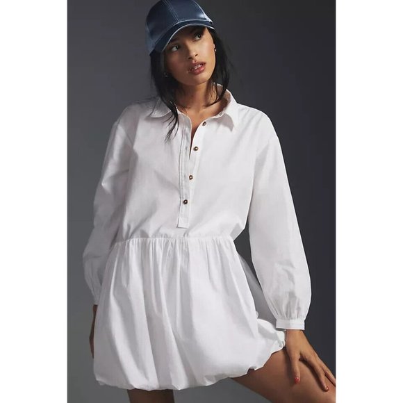Anthropologie Maeve Bubble-Hem Shirt Dress in White Size 2X - Picture 5 of 8